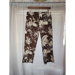 Cache Y2k Floral Wide Leg Crop Pants Size 6 White Brown Vintage Vogue Stretch